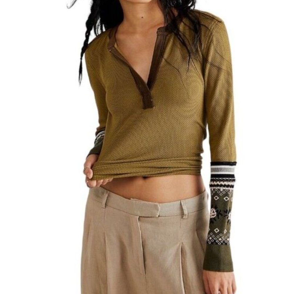 FREE PEOPLE / WTF mikah cuff thermal top Sz S NEW